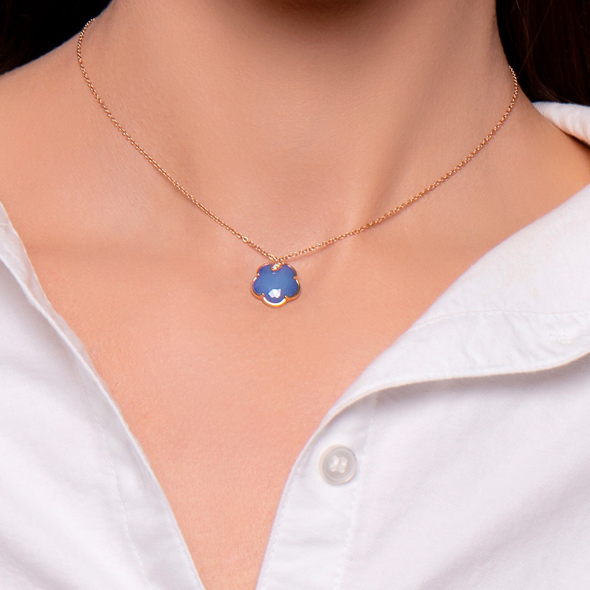 Petit Joli Rose Gold Blue Moon and Diamond Pendant Pasquale Bruni 16135R